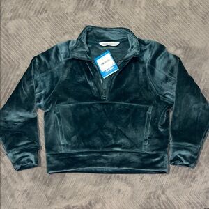 DSG Kids' Dark Green 1/2 Zip Velour Sweatshirt